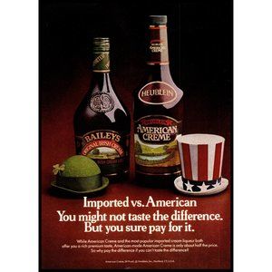 1982 Hublein American Creme Liqueur vs Bailey's Irish Cream Vintage Print Ad Art